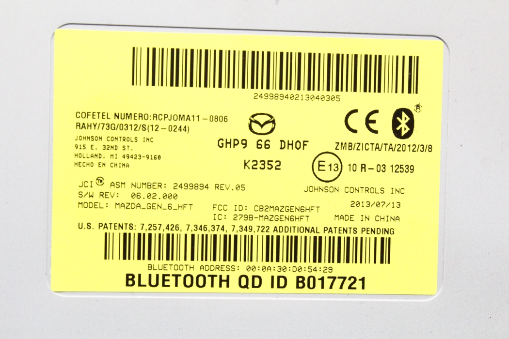 MAZDA 6 GJ (2012-2024) Bluetooth Control Unit GHP9-66-DH0F 32390247