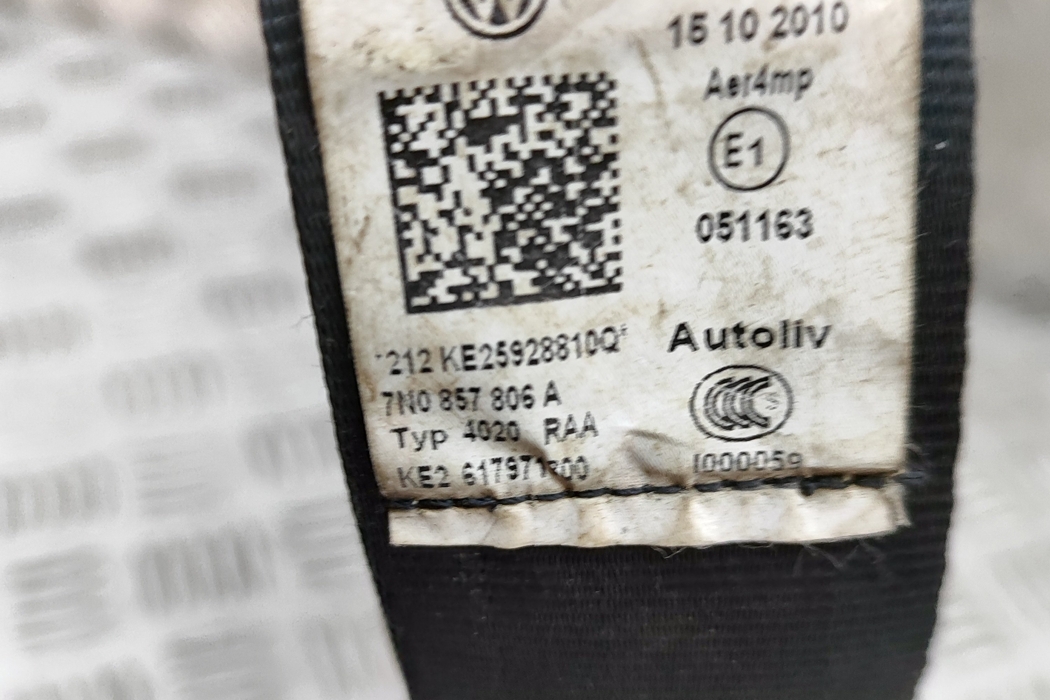 VOLKSWAGEN Sharan 2 generation (2010-2024) Rear Right Seatbelt 7N0857806A 30641284